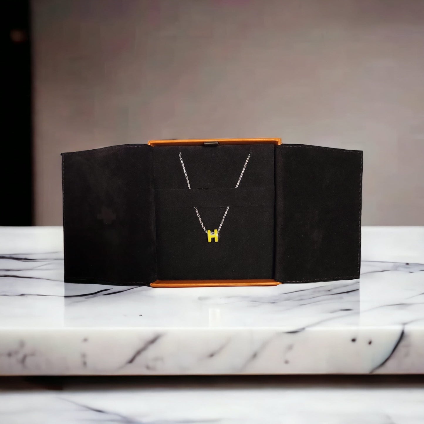 Hermes Mini Pop H Yellow Silver Round Necklace