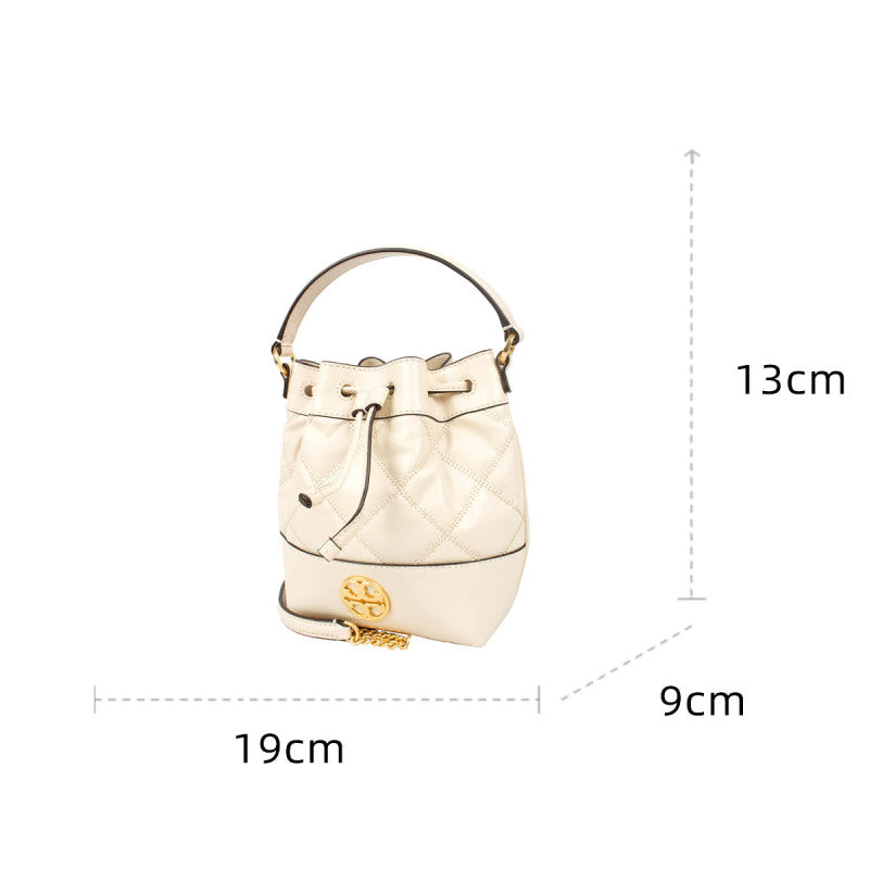 Tory Burch 菱格紋羊皮抽繩水桶包單肩斜挎包 87869-724