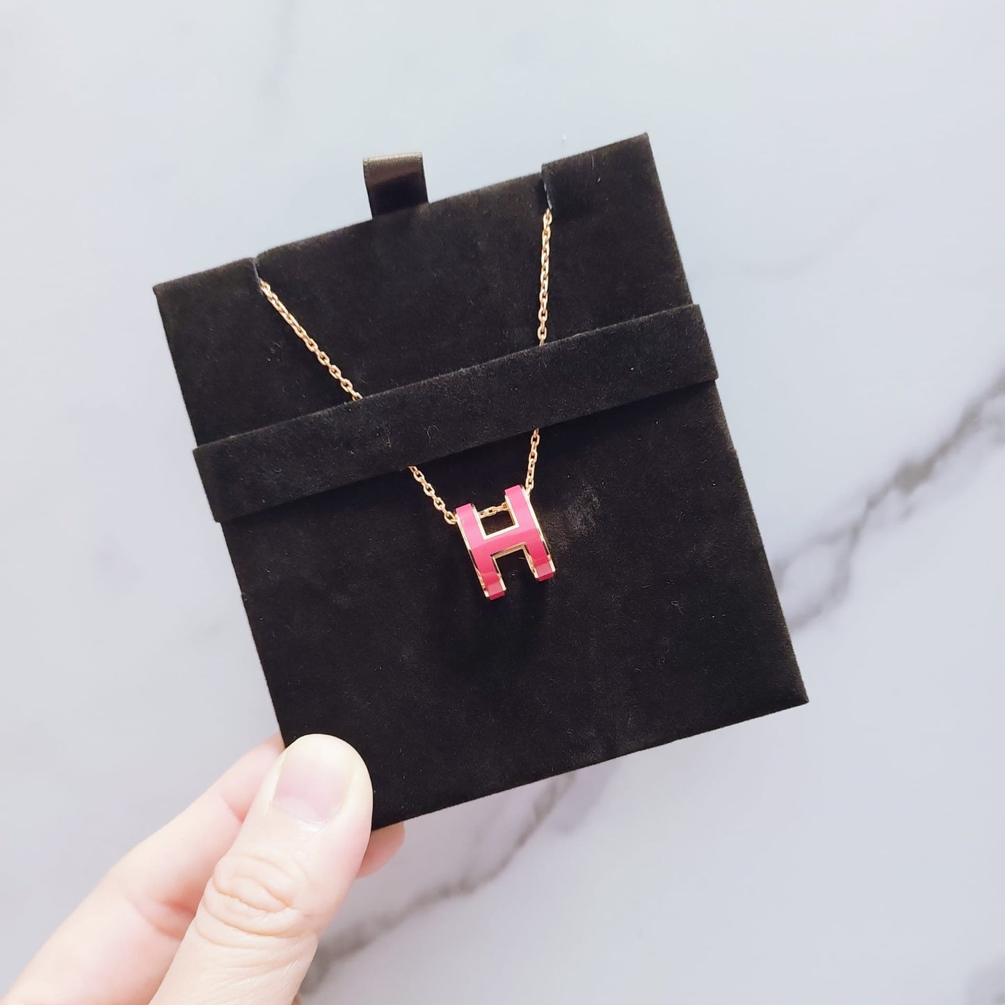 Hermes Pop H 玫瑰紅色玫瑰金鏈圓型 頸鏈