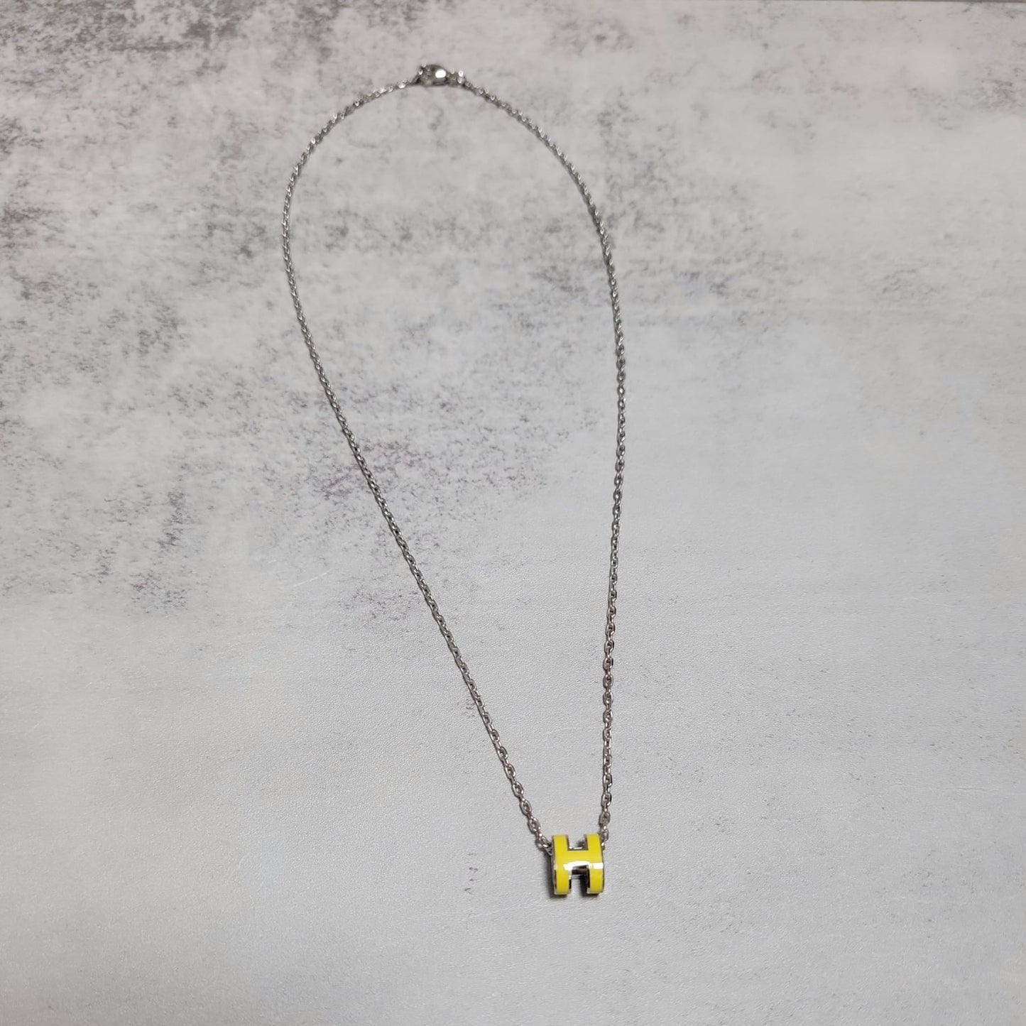 Hermes Mini Pop H Yellow Silver Round Necklace