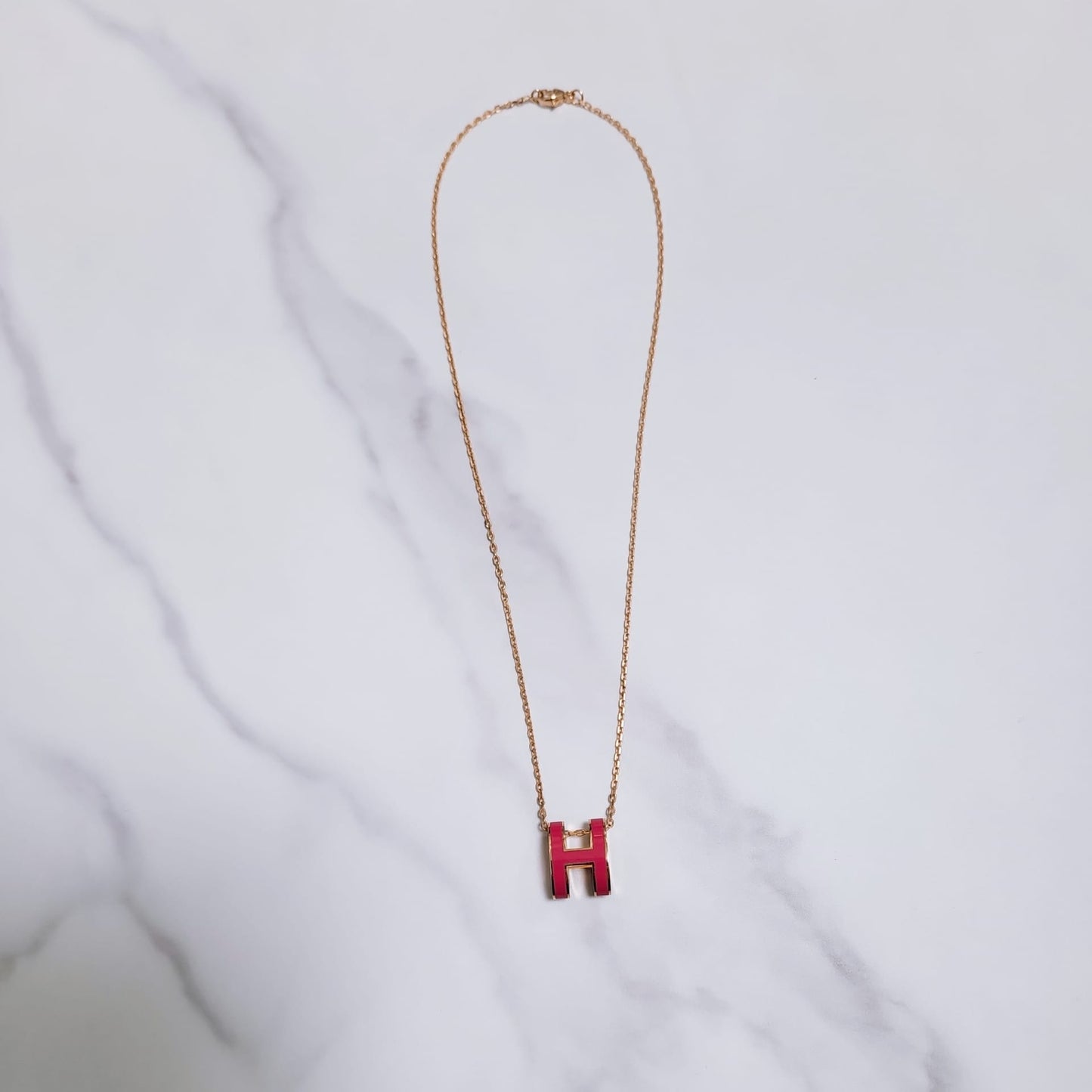 Hermes Pop H Rose Red Rose Gold Chain Round Necklace